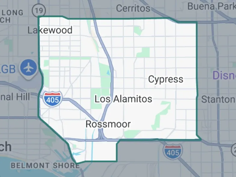View Pawsitive Pet Care's contact map for Los Alamitos, Rossmoor, Cypress, and nearby Long Beach