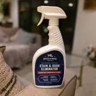 A trigger-spray bottle of Rocco & Roxie Supply Co. Stain & Strong Odor Eliminator.